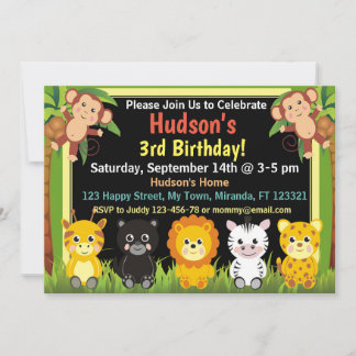 Invitation d'anniversaire animaux de la jungle saf