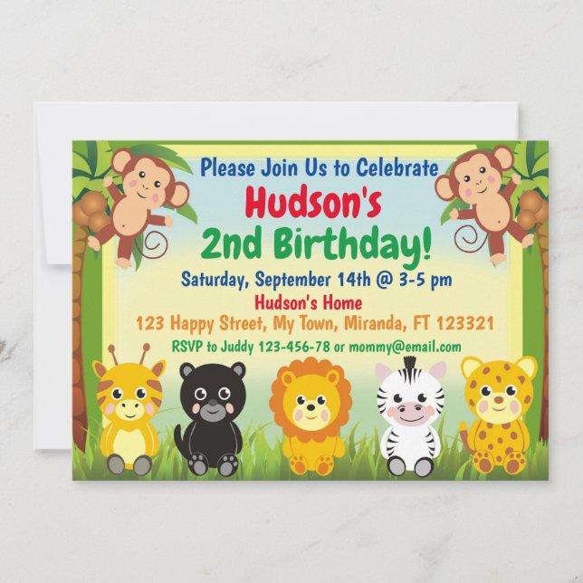 Invitation d'anniversaire animaux de la jungle saf (Devant)
