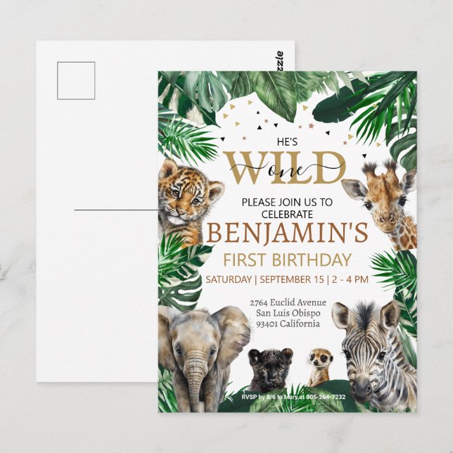 Invitation d'anniversaire Animaux de Safari Jungle (Devant / Derrière)