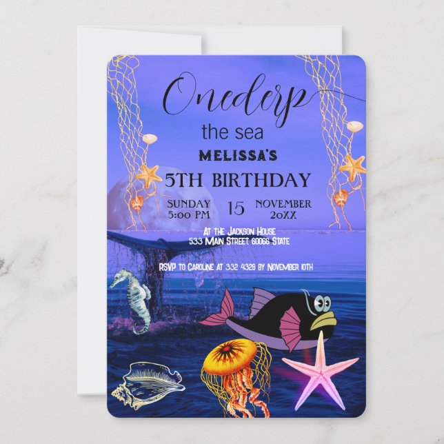 Invitation d'anniversaire Animaux Marins Aquarelle (Devant)