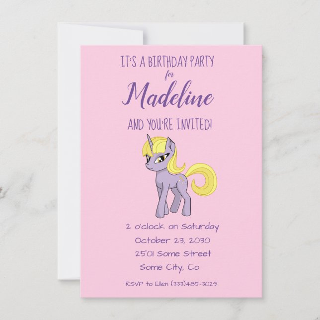 Invitation d'anniversaire Animé Licorne Rose (Devant)