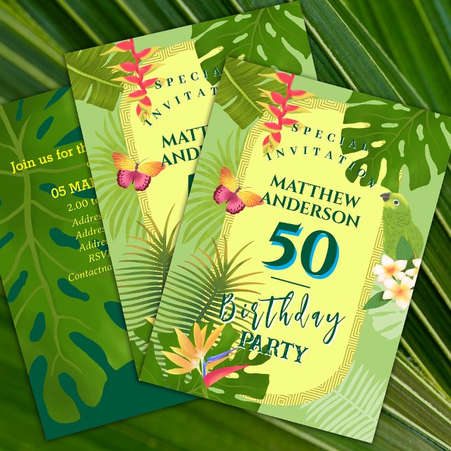Invitation d'anniversaire annuelle verte Paradis T (Tropical Paradise Invitation card.)