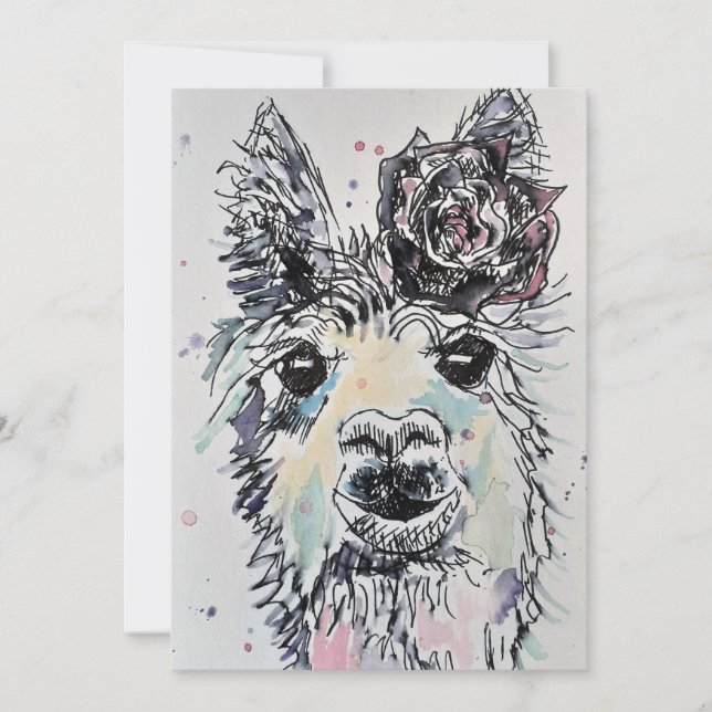Invitation d'anniversaire aquarelle art alpaca lam (Devant)