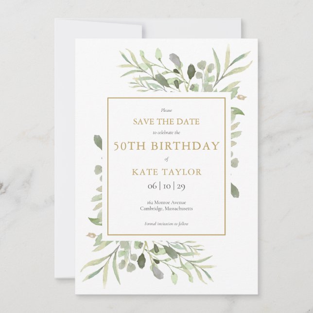 Invitation d'anniversaire aquarelle de verdure pou (Devant)