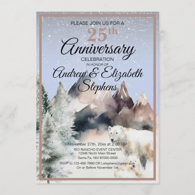 Invitation d'anniversaire aquarelle Forêt d'hiver (Devant)