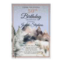 Invitation d'anniversaire aquarelle Forêt d'hiver