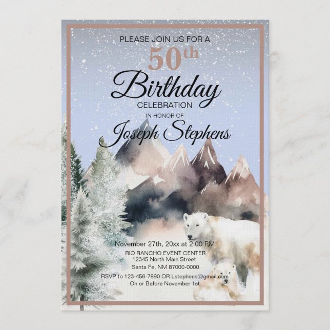 Invitation d'anniversaire aquarelle Forêt d'hiver (Devant)