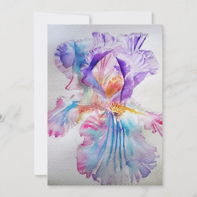 Invitation d'anniversaire aquarelle Iris Rose Viol (Devant)