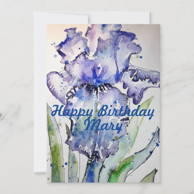 Invitation d'anniversaire aquarelle Iris Violet po (Devant)