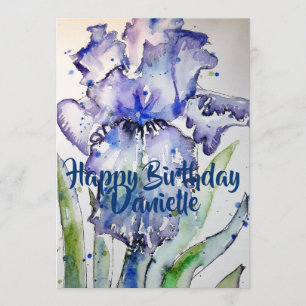 Invitation d'anniversaire aquarelle Purple Iris Ar