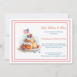 Invitation d'anniversaire aquarelle rouge blanc et