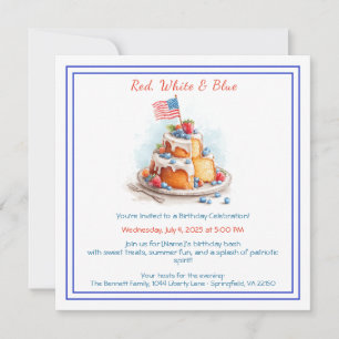 Invitation d'anniversaire aquarelle rouge blanc et
