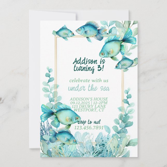 Invitation d'anniversaire aquarelle sous la mer (Devant)