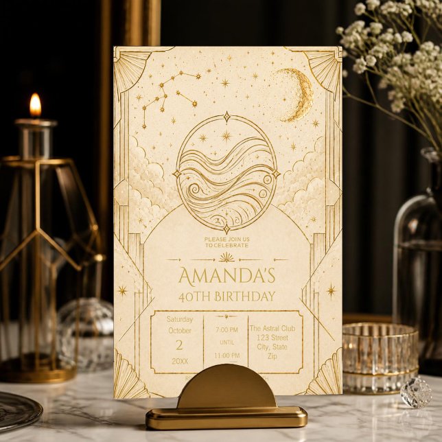 Invitation d'anniversaire Aquarius 40 ans | Champa (Créateur téléchargé)