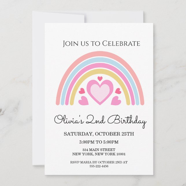 Invitation d'anniversaire Arc-en-ciel (Devant)