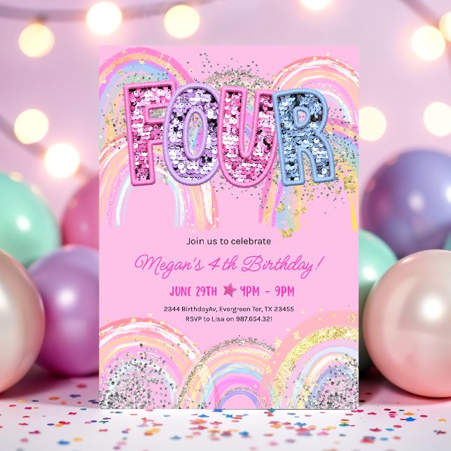 Invitation d'anniversaire arc-en-ciel 4 ans (Créateur téléchargé)