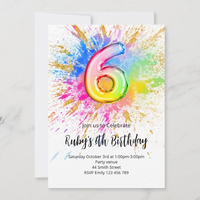 Invitation d'anniversaire arc-en-ciel 6 ans (Devant)