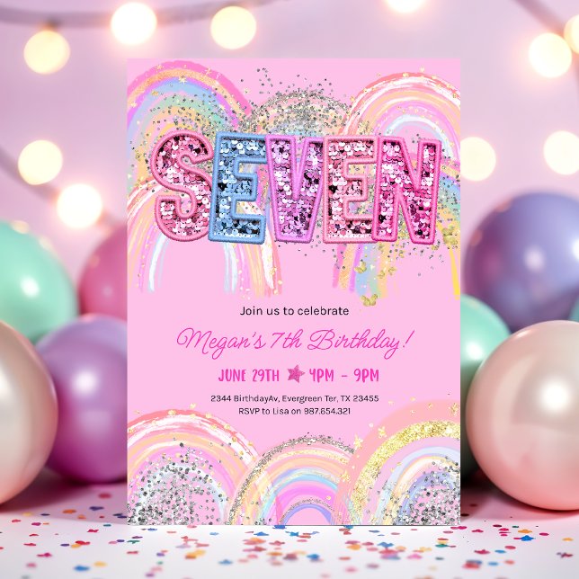 Invitation d'anniversaire arc-en-ciel 7 ans (Créateur téléchargé)