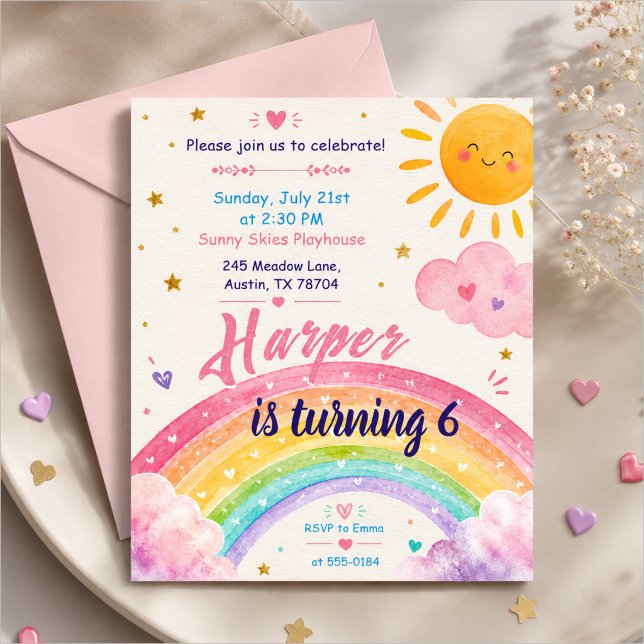 Invitation d'anniversaire arc-en-ciel aquarelle (Créateur téléchargé)