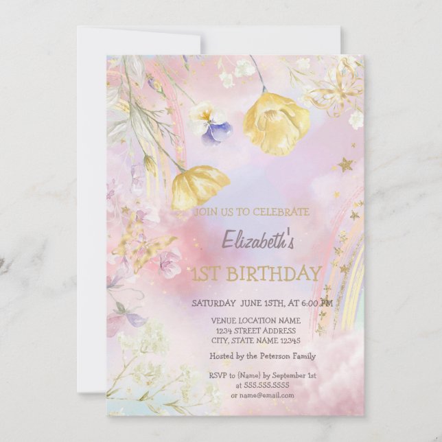 Invitation d'anniversaire Arc-en-ciel de fleurs sa (Devant)