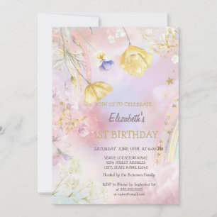 Invitation d'anniversaire Arc-en-ciel de fleurs sa