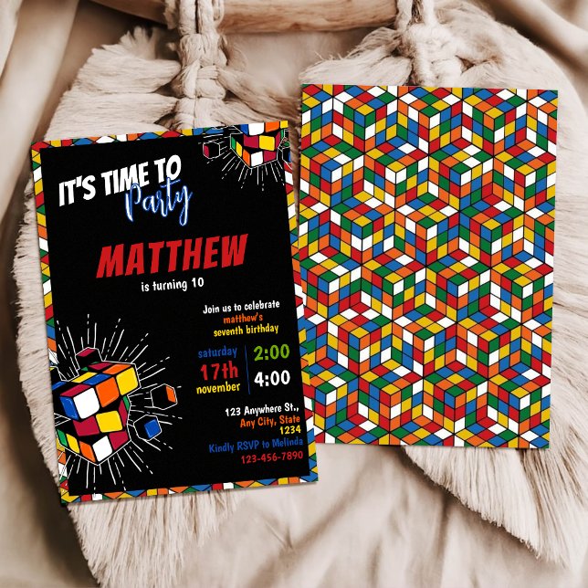 Invitation d'anniversaire arc-en-ciel de Rubik (Créateur téléchargé)