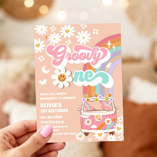 Invitation d'anniversaire arc-en-ciel hippie groov