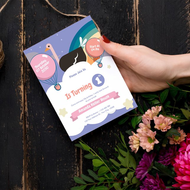 Invitation d'anniversaire - Arc en ciel mignon (Créateur téléchargé)