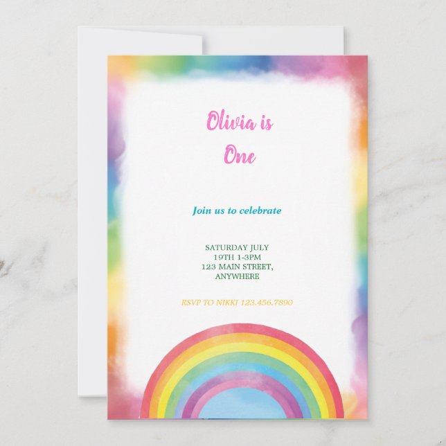 invitation d'anniversaire arc-en-ciel multicolore  (Devant)
