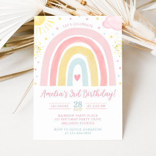 Invitation d'anniversaire arc-en-ciel pastel