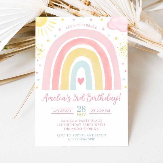 Invitation d'anniversaire arc-en-ciel pastel (Créateur téléchargé)