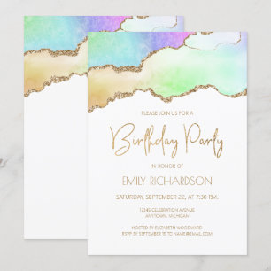 Invitation d'anniversaire Arc-en-ciel Pastel Or Ag