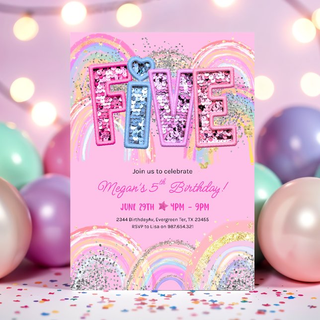 Invitation d'anniversaire arc-en-ciel pour 5 ans (Créateur téléchargé)