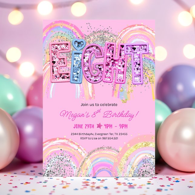 Invitation d'anniversaire arc-en-ciel pour 8 ans (Créateur téléchargé)