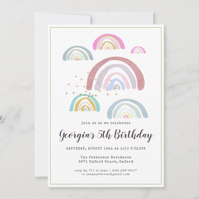 Invitation d'anniversaire arc-en-ciel pour enfants (Devant)