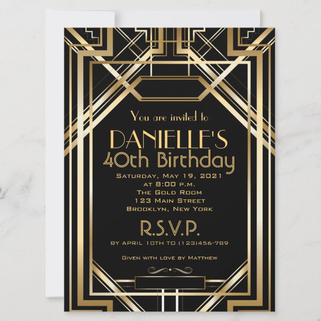 Invitation d'anniversaire Art Déco (Devant)