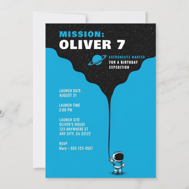 Invitation d'anniversaire Astronaute Espace (Devant)