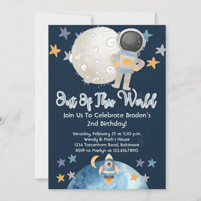 Invitation d'anniversaire Astronaute Espace Bleu G (Devant)