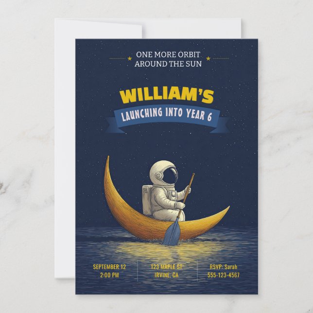 Invitation d'anniversaire Astronaute Lune Espace (Devant)