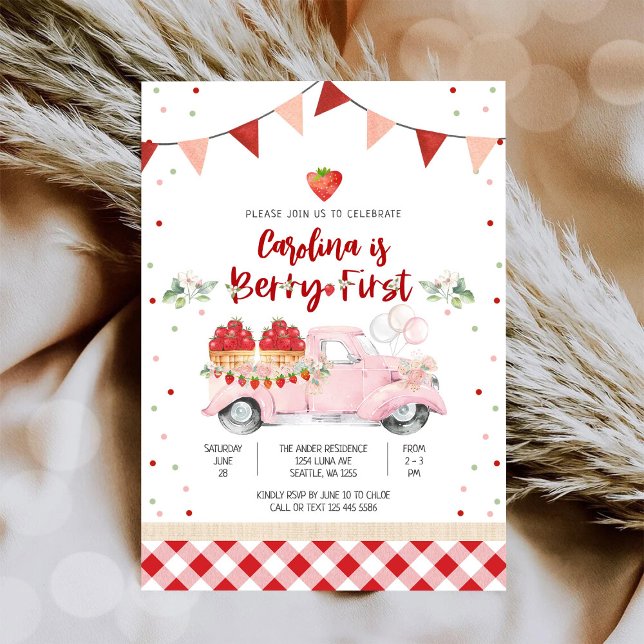 Invitation d'anniversaire au camion de fraises (Créateur téléchargé)