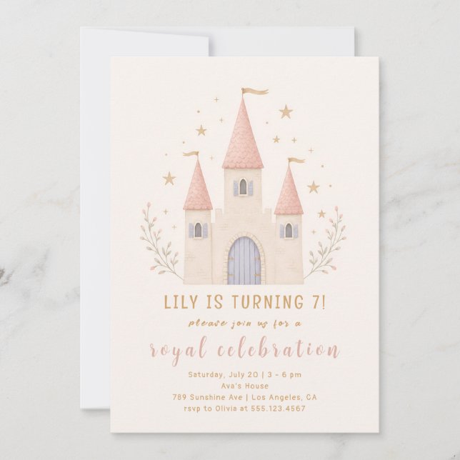 Invitation d'anniversaire au château de princesse (Devant)