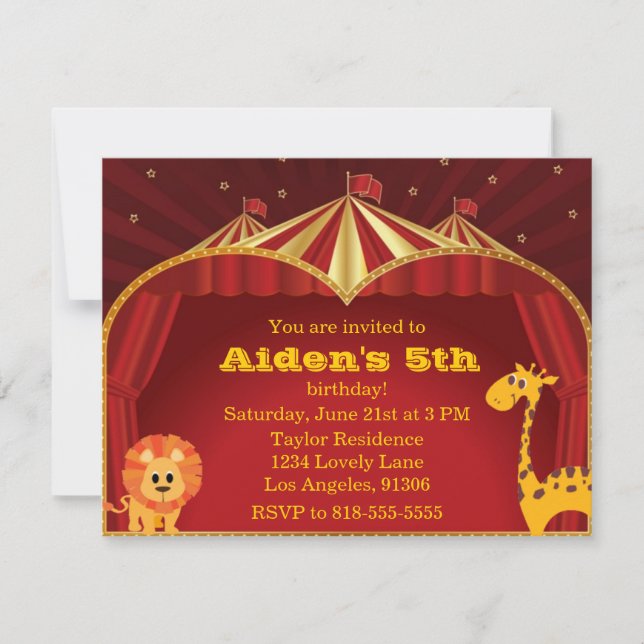 Invitation d'anniversaire au cirque pour enfants (Devant)
