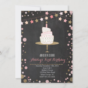 Invitation d'anniversaire au gâteau Gold Parties s