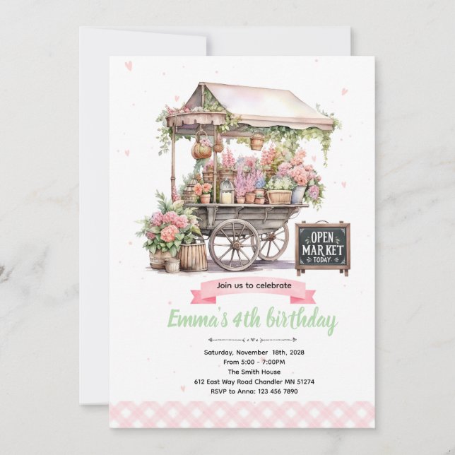 Invitation d'anniversaire au marché aux fleurs (Devant)