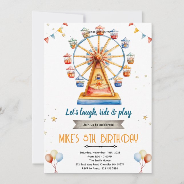 Invitation d'anniversaire au parc d'attractions  (Devant)