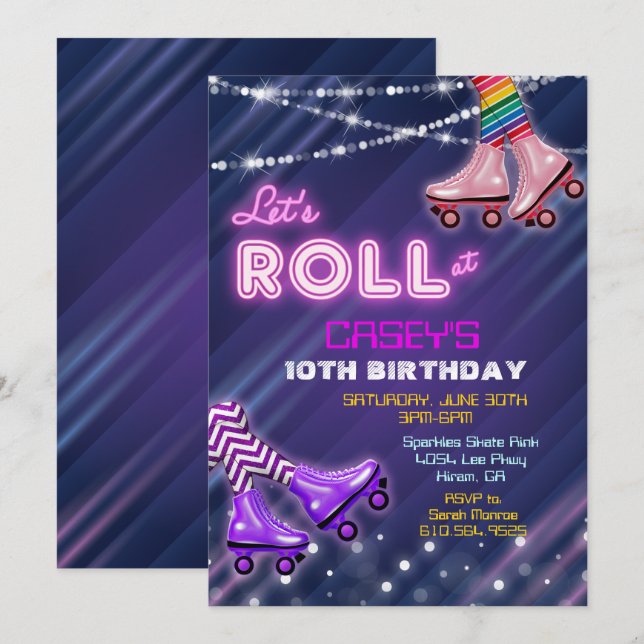 Invitation d'anniversaire au patin à roulettes TOU (Devant / Derrière)