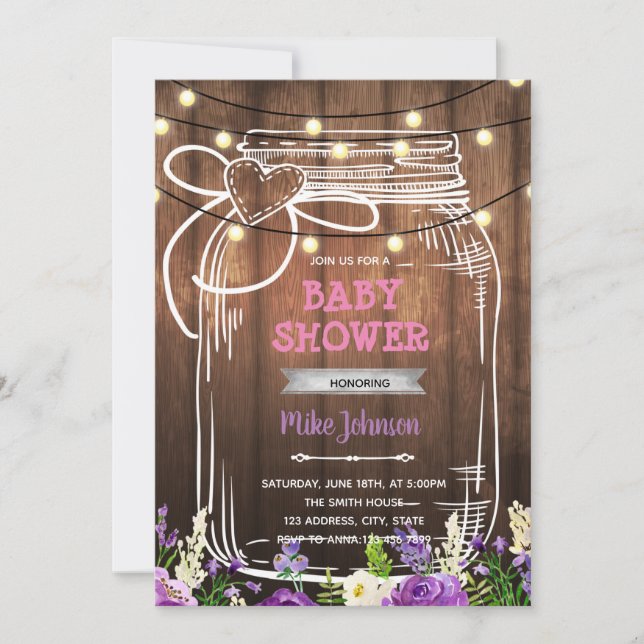 Invitation d'anniversaire au pot Mason violet douc (Devant)
