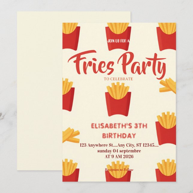 Invitation d'anniversaire au restaurant Frites (Devant / Derrière)