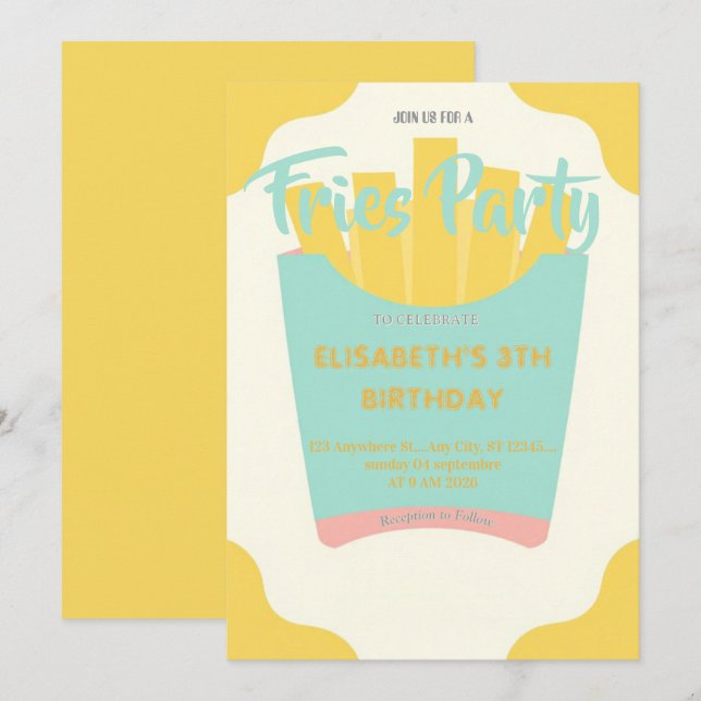 Invitation d'anniversaire au restaurant Frites (Devant / Derrière)