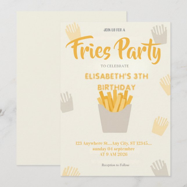 Invitation d'anniversaire au restaurant Frites (Devant / Derrière)